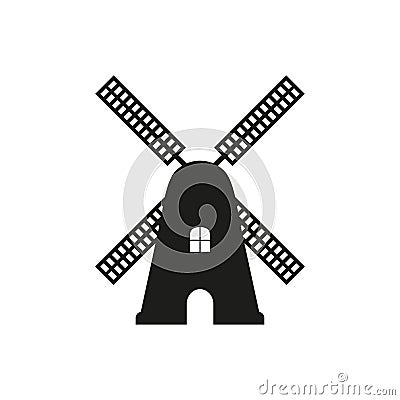 Windmill icon. Vector black silhouette of mill isolated on white background Vector Illustration